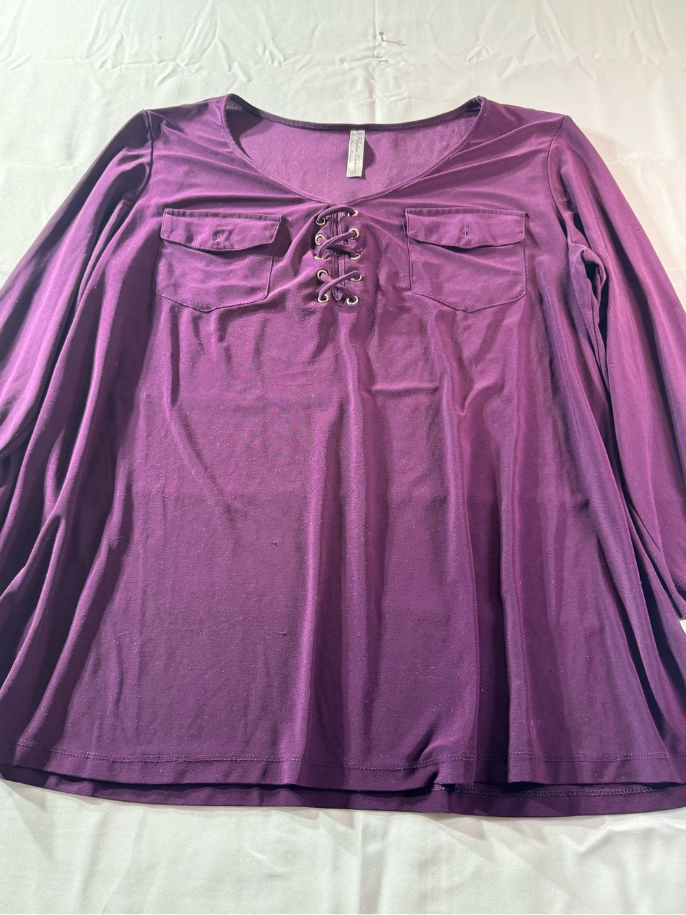 Perseption 1X  Purple Lace-Up Long Sleeve Pocket Top